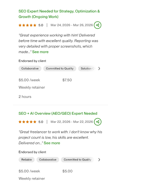 Verified client feedback on Upwork