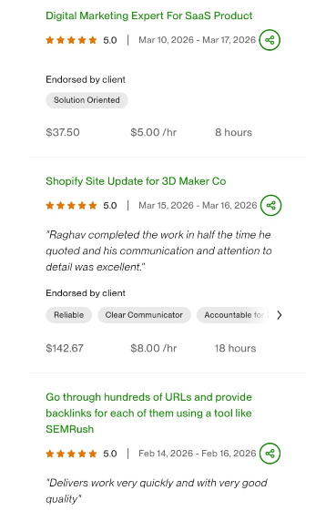 Verified client feedback on Upwork