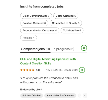 Verified client feedback on Upwork