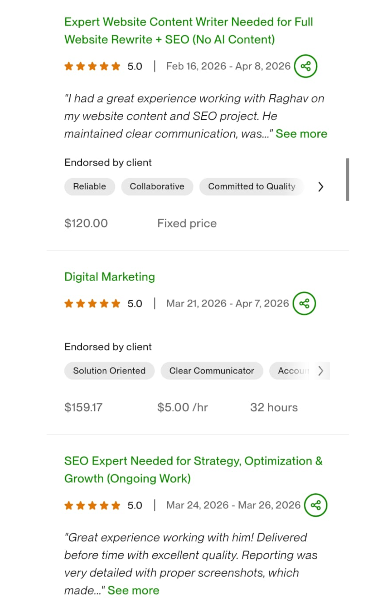 Verified client feedback on Upwork